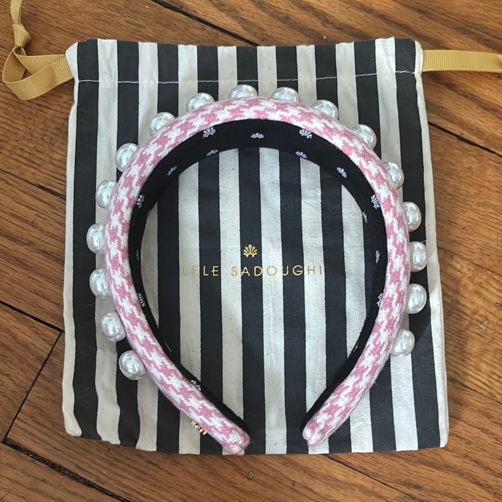 Lele Sadoughi Pink Headband with Pearls New without Tags